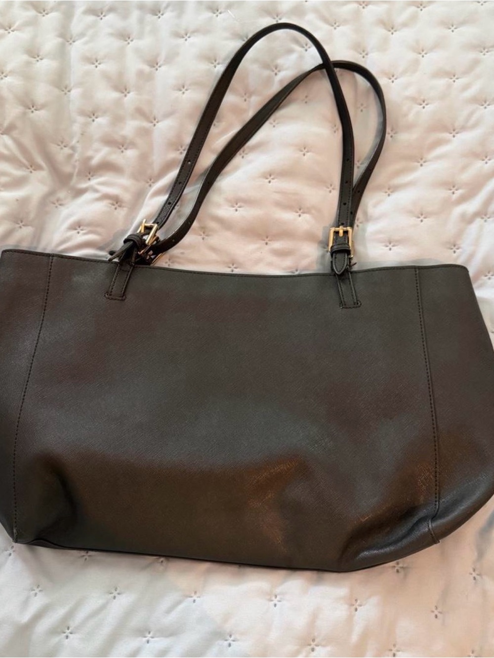 Tory Burch Black Leather Tote with Gold Logo - Picture 4 of 7